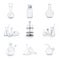 Set of laboratory glassware on white backg round.