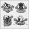 Set of lacrosse badges, labels and design elements. Sport club emblems with grizzly bear, panther, coyote and eagle.