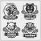 Set of lacrosse emblems, badges, logos and labels with tiger, cougars and wildcat. Print design for t-shirt.