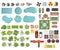 Set Landscape elements, top view. Garden, tree, lake, swimming pools, bench, table.Landscaping symbols, Outdoor furniture set isol