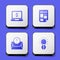 Set Laptop with dollar, News, Envelope and Light bulb icon. White square button. Vector