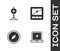 Set Laptop with location marker, Location cross hospital, Compass and Gps device map icon. Vector