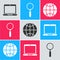 Set Laptop, Magnifying glass and Social network icon. Vector
