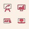 Set Laptop with star, Board graph chart, Monitor and Advertising icon. Vector