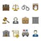 Set of law and justice icons. Colorful outlined icon collection.