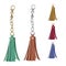 Set of leather tassel. Charm for a woman`s bag on a chain and a carbine.