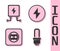 Set LED light bulb, Electric transformer, Electrical outlet and Lightning bolt icon. Vector