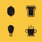 Set Lemon, Bowl of hot soup, Chicken leg and Bread toast icon with long shadow. Vector