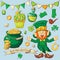 Set of leprechaun characters poses , eps10 vector format