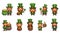 Set of leprechauns in pixel art style