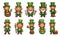 Set of leprechauns in pixel art style