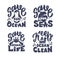 The set of lettering phrases about World Oceans Day, Save ocean, Save Sea and Zero Waste.