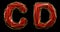 Set of letters C, D made of realistic 3d render red color. Collection of low polly style alphabet isolated on black