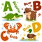 A set of letters with pictures of animals, words from the English alphabet. For the education of children. Party 1