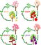 Set with life cycles of different garden fruit trees apple, pear, plum and cherry. Plant growth stage from seed to tree with fru