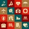 Set Life insurance with shield, House flood, Lifebuoy, Plane, hand and First aid kit icon. Vector