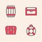 Set Lifebuoy, Wooden barrel, Antique treasure chest and icon. Vector