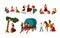Set of lifestyle scenes with gypsies or Romani people performing various activities - riding horse, playing guitar and
