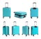 Set of light blue suitcases on background