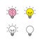 Set of Light bulb with brain icons. Creativity, creative idea. Vector illustration