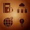 Set Light bulb with concept of idea, Audio book, Location on the globe and Cloud or online library on wooden background