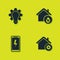 Set Light bulb and gear, Smart home settings, Mobile charging battery and House humidity icon. Vector