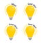 Set of Light bulbs of Idea. Yellow glowing light bulbs with text. Symbol of idea, solution and thinking. Flat style icon. Vector