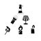 Set of light icons: match, candle, lighter, flashlight, table lamp, lighthouse