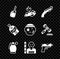 Set Lighter, Burning car, Police shotgun, Hand grenade, Suspect criminal, Pistol or, Whiskey bottle and Bandit icon