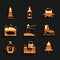 Set Lighthouse, Chateau Frontenac hotel, Christmas tree, Skates, Maple syrup, Canadian lake, Tree stump and spruce icon