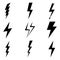 Set the lightning. Thunderstorm, lightning strike. Vector illustration. Modern flat style lightning