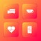 Set Like and heart, Coffee cup, Heart rate and Mobile with icon. Vector