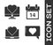 Set Like and heart, Computer monitor with heart, Laptop with heart and Calendar with February 14 icon. Vector