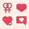 Set Like and heart, Female gender symbol, Candy in heart shaped box and Heart icon. Vector