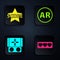 Set Like and heart, Star, Portable video game console and Ar, augmented reality. Black square button. Vector