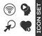 Set Like and heart, Wi-Fi wireless internet network, Arrow cursor and Head people with play button icon. Vector