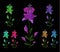 A set of lilies of different colors. Embroidery of jeans. Embroidery is smooth. Vector illustration on a black