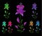A set of lilies of different colors. Embroidery of jeans. Embroidery is smooth. Vector illustration on a black background.