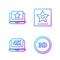 Set line 3D word, Laptop with 4k video, Laptop with star and Hollywood walk of fame star. Gradient color icons. Vector
