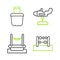 Set line Abacus, Bungee, Swing plane and Sand bucket icon. Vector