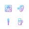 Set line Abdominal bloating, Medical thermometer, Lungs x-ray and Deaf. Gradient color icons. Vector