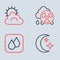 Set line Acid rain radioactive cloud, Water drop, Moon and stars and Sun weather icon. Vector