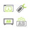 Set line Advertising, SEO optimization and Website statistic icon. Vector