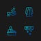 Set line Air conditioner, Hotel reception desk, Paying tips and Bathrobe. Gradient color icons. Vector