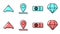 Set line Airline ticket, Jet fighter, Location and Parachute icon