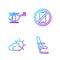 Set line Airplane seat, Sun and cloud weather, Helicopter and No cell phone. Gradient color icons. Vector