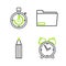 Set line Alarm clock, Pencil, Document folder and Briefcase icon. Vector