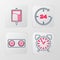 Set line Alarm clock, Stereo speaker, Clock 24 hours and IV bag icon. Vector