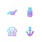 Set line Anchor, Armchair, Sunbed and umbrella and Suitcase. Gradient color icons. Vector