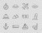 Set line Anchor, Diving mask and snorkel, Plane, Air conditioner, Compass, Egypt pyramids, Yacht sailboat and Surfboard